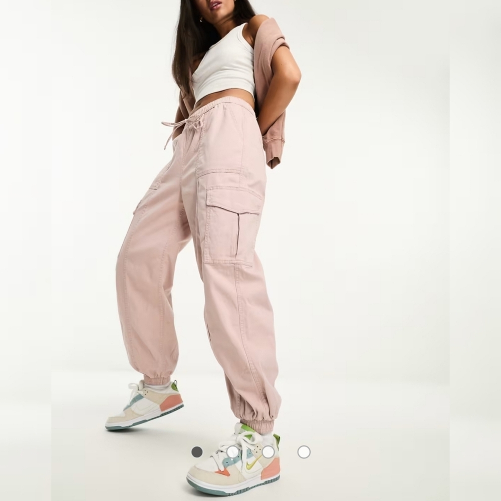Hollister Ultra High Rise Rose Pink Baggy Cargo Joggers Size XS